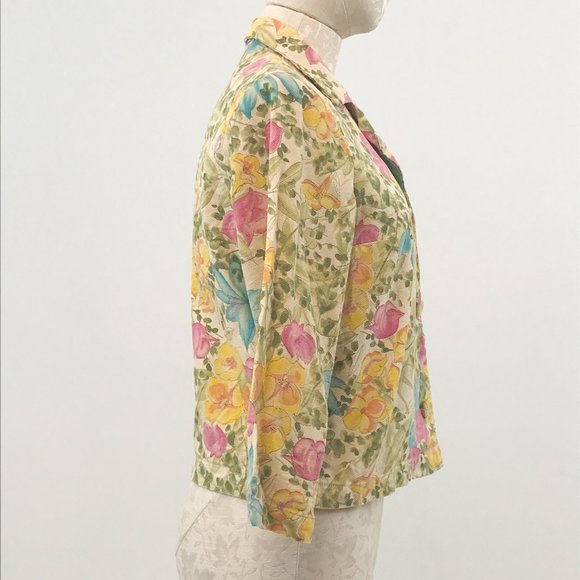 Vintage 50s Floral Blazer Yellow Jacket - Picture 6 of 12